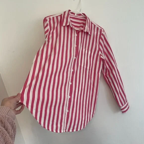 MAURICES Pink Striped Button Up Shirt White 100% Cotton Long Sleeve Button Down - Picture 9 of 16
